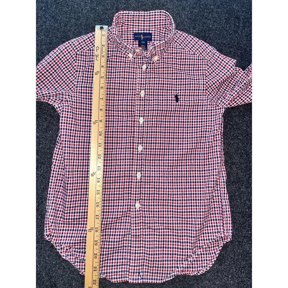 Ralph Lauren‎ Boys Red Blue Gingham Check Long Sleeve Button Down Size Small 8